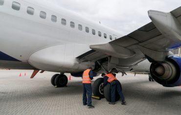 Aircraft parked outside for line maintenance