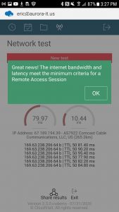 Successful speedtest results displayed oon the mobile screen